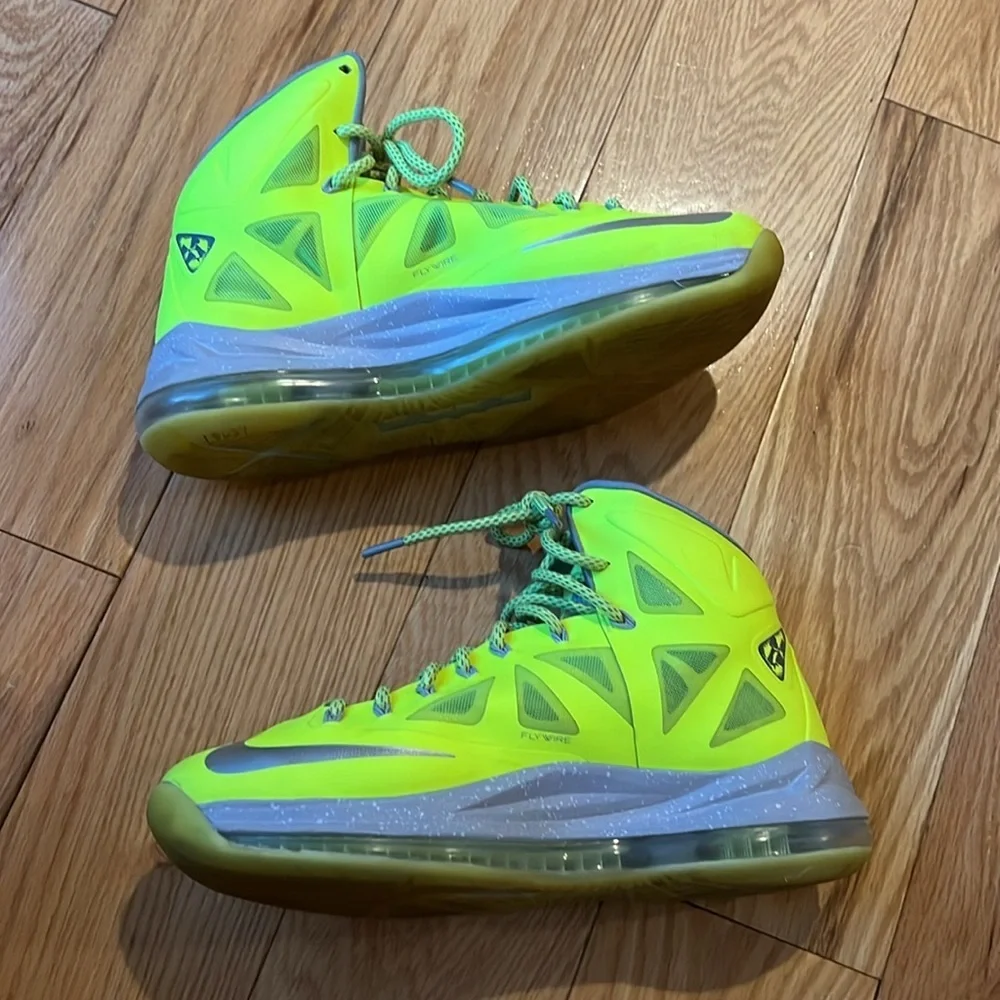 Nike Lebron X VOLT basketball Sneakers yellow gray sz 8.5 - Picture 6 of 16
